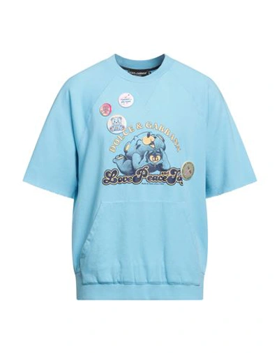 Dolce & Gabbana Man Sweatshirt Sky Blue Size 38 Cotton, Polyester, Elastane, Iron, Aluminum