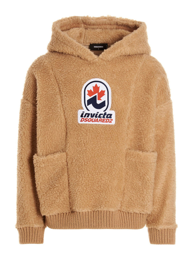 Dsquared2 Beige Invicta Teddy Hoodie In Brown