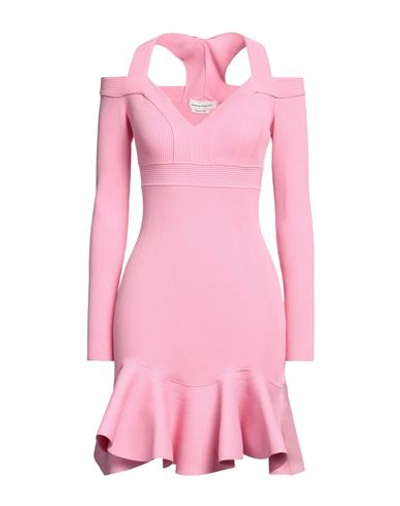 Alexander Mcqueen Woman Mini Dress Pink Size M Viscose, Polyester, Polyamide, Elastane