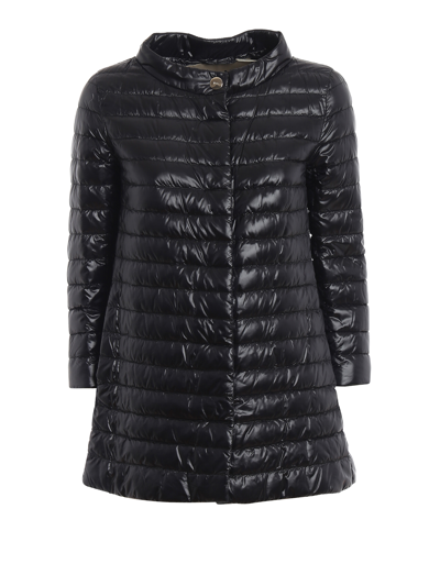 HERNO ULTRALIGHT BLACK NYLON LONG PUFFER JACKET