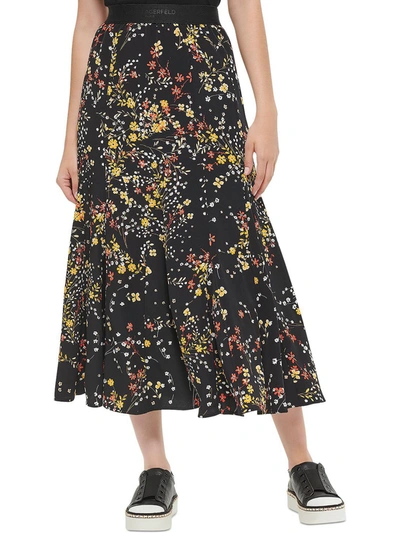 Karl Lagerfeld Womens Floral Long Midi Skirt In Black