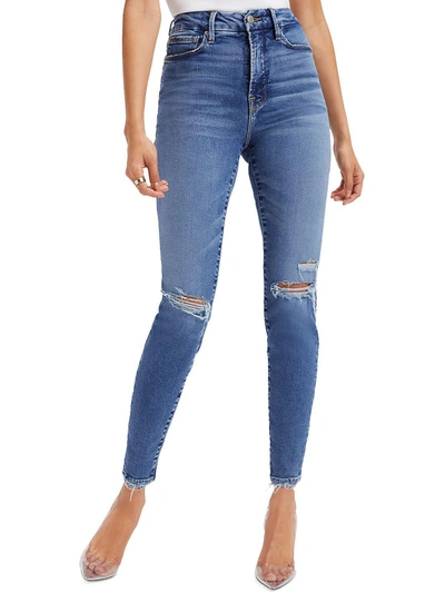 Good American Womens Destroyed Mid-rise Cropped Jeans In Blue