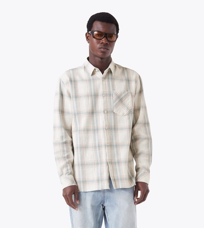 Zanerobe Raw Os Flannel Shirt Vintage White/lt Blue In Beige