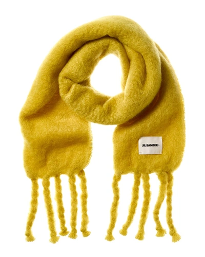 Jil Sander Logo Long Mohair & Wool-blend Scarf In Yellow