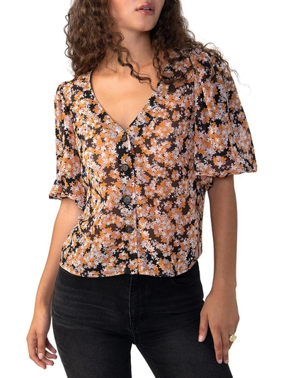 Sanctuary Womens Sheer Puff Sleeve Blouse In Multi