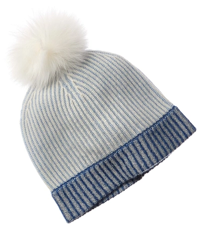 Forte Cashmere Colorblocked Pompom Cashmere Hat In Grey