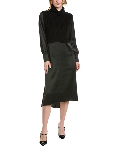Allsaints Zoey Wool & Cashmere-trim Shirtdress In Black