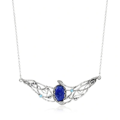 Ross-simons Lapis And Sky Blue Topaz Bib Necklace In Sterling Silver