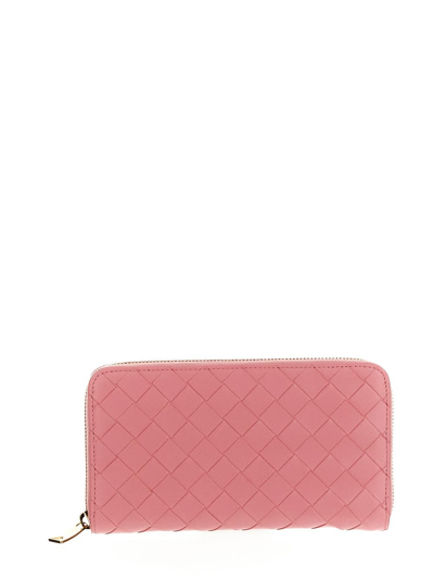 Bottega Veneta Intrecciato Zip Around Wallet In Pink