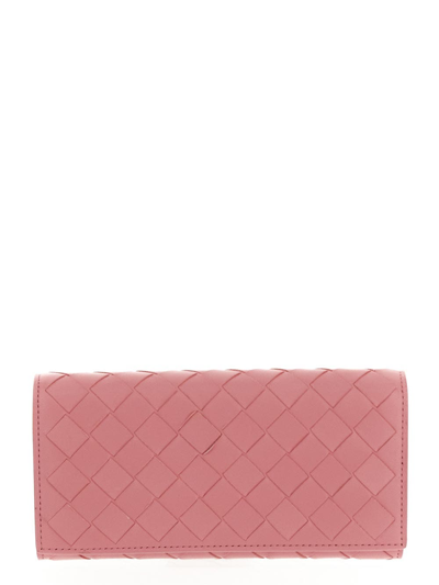 Bottega Veneta Intrecciato Large Flap Wallet In Pink