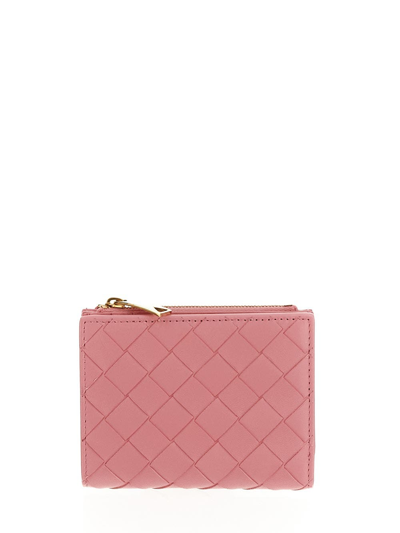 Bottega Veneta Small Intrecciato Bi-fold Zip Wallet In Pink