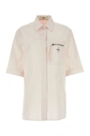 Fendi Poplin Shirt With Folded Sleeves And Lateral Slits In Pink