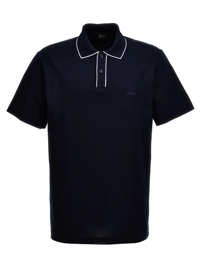 Brioni Embroidered-logo Cotton Polo Shirt In Blue