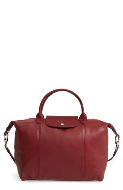 Longchamp 'le Pliage Cuir' Leather Handbag - Red In Red Lacquer