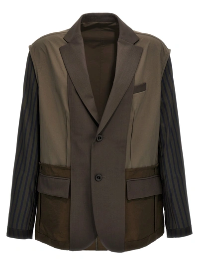 Sacai Two-material Blazer In Green