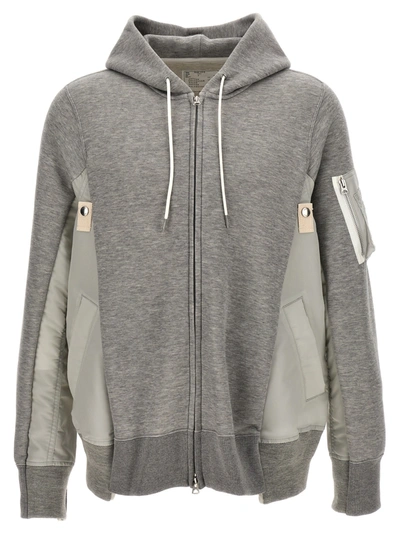 Sacai Two-material Hoodie In Grey