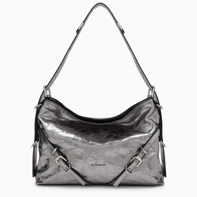 Givenchy Medium Voyou Bag In Silver Laminated Leather Women In Gray