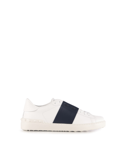 Valentino Garavani Open Sneakers In Leather With Contrasting Band In White/marine