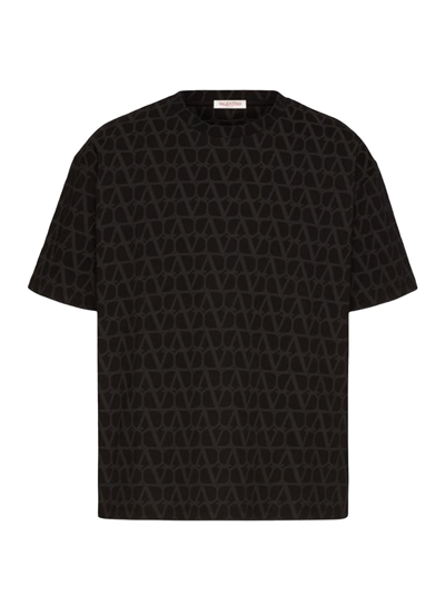 Valentino Cotton T-shirt With Soft Shoulders In St. Toile Iconograph Nero