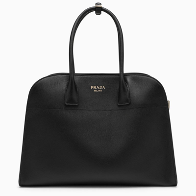 Prada Black Leather Medium Handbag Women In Brown