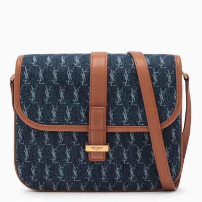 Saint Laurent Small Monogramme All Over Satchel Bag In Blue