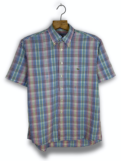 Pre-owned Lacoste X Vintage 90's Vintage Lacoste Checked Short Sleeve Button Up M504 In Multicolor