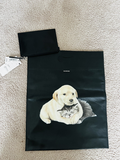 Pre-owned Balenciaga Puppy & Kitten Leather Shopping Bag In Black