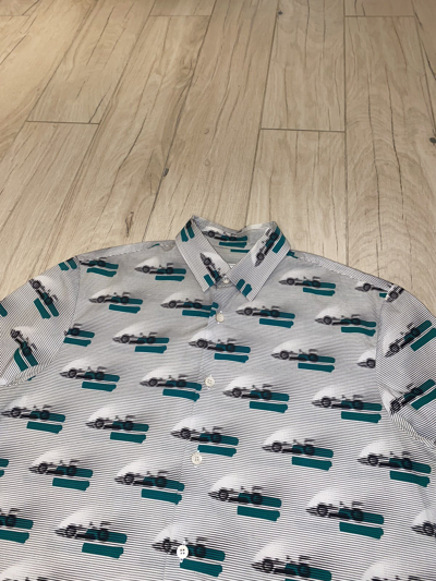 Pre-owned Avant Garde X Prada Ss15 Prada F1 Racing All Over Printed Button Up Shirt In White