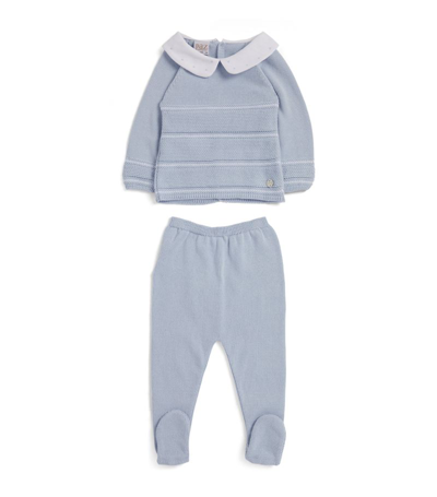 Paz Rodriguez Knitted Top And Leggings Set (0-6 Months) In Blue