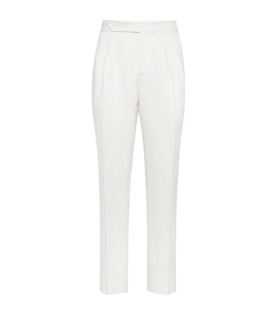 Brunello Cucinelli Silk Tuxedo Trousers In White