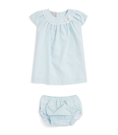 Paz Rodriguez Cotton Dress And Bloomers Set (1-24 Months) In Blue