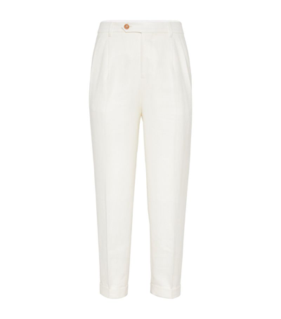 Brunello Cucinelli Pleat-detailing Linen Tapered Trousers In Panama