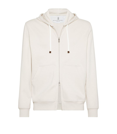 Brunello Cucinelli Cotton Fleece Zip Up Hoodie In Off White