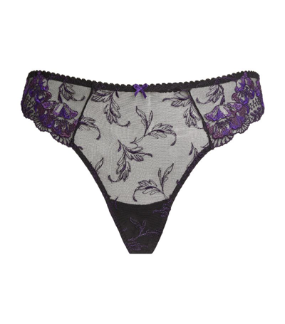 Aubade À Fleur De Toi Embroidered-lace Mid-rise Stretch-woven Thong In Dark Orchid