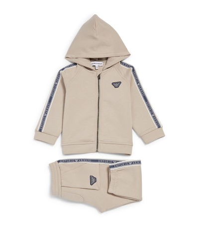 Emporio Armani Logo Tape Hoodie And Sweatpants Set (6-36 Months) In Beige