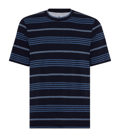 Brunello Cucinelli Cotton Jersey Striped T-shirt In Blue