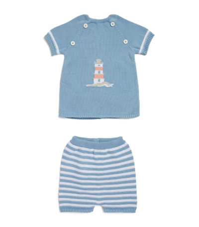 Paz Rodriguez Cotton Lighthouse Top And Shorts Set (0-12 Months) In Blue
