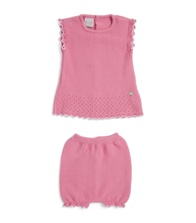 Paz Rodriguez Cotton Knit Top And Bloomers Set (0-12 Months) In Pink