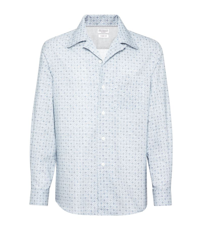 Brunello Cucinelli Cotton Printed Pocket-detail Shirt In Blue