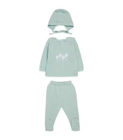 Paz Rodriguez Knitted Top, Leggings And Hat Set (0-6 Months) In Green