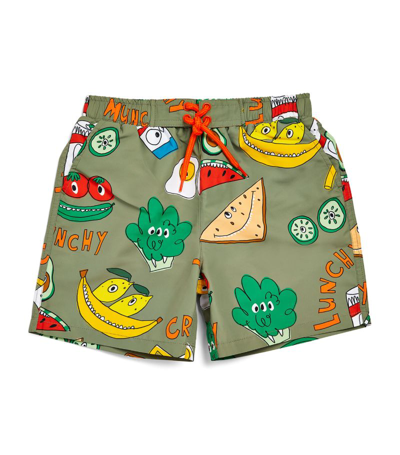 Stella Mccartney Kids Teen Boys Khaki Green Recycled Swim Shorts In Multicoloured