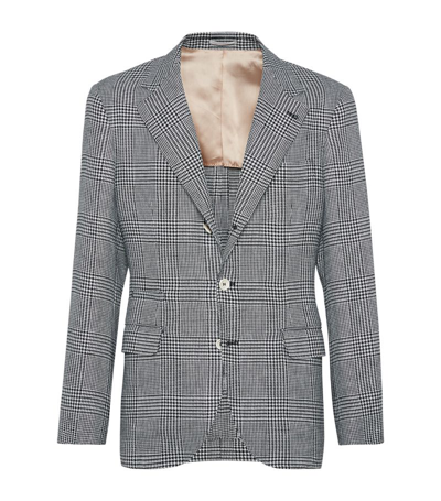 Brunello Cucinelli Linen-blend Prince Of Wales Check Blazer In Black