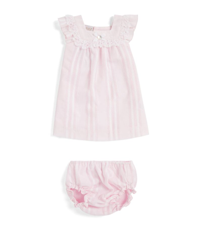 Paz Rodriguez Cotton Striped Dress With Bloomers (1-24 Months) In Pink
