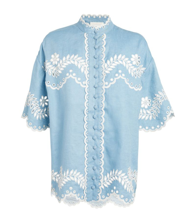 Zimmermann Linen Embroidered Junie Shirt In Blue