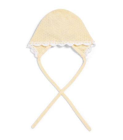 Paz Rodriguez Knitted Baby Bonnet In Yellow