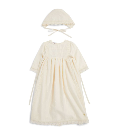 Paz Rodriguez Babies' Cotton Embroidered Christening Gown With Bonnet (1-12 Months) In Ivory