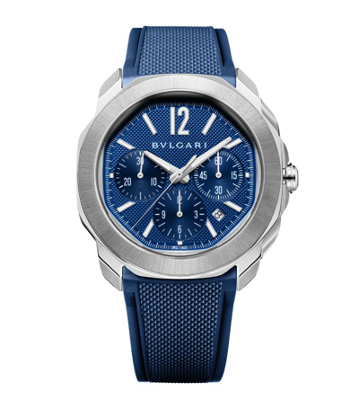 Bvlgari Stainless Steel Octo Roma Watch 42mm In Blue