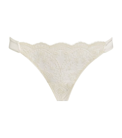 Id Sarrieri I. D. Sarrieri Embroidered À La Rose Thong In Ivory