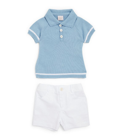 Paz Rodriguez Polo Shirt And Shorts Set (3 Months-4 Years) In Blue