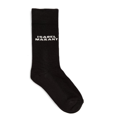 Isabel Marant Cotton-blend Logo Socks In Black